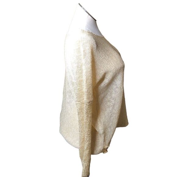 Ces Femme Womens Sweater M Ballet Neck Open Weave Shimmer Ivory Mini Bell Sleeve - Picture 3 of 8